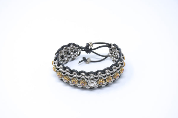 Quintessential LA Bracelet of Metal, Leather & Crystals