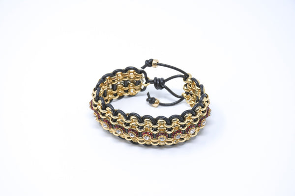Quintessential LA Bracelet of Metal, Leather & Crystals