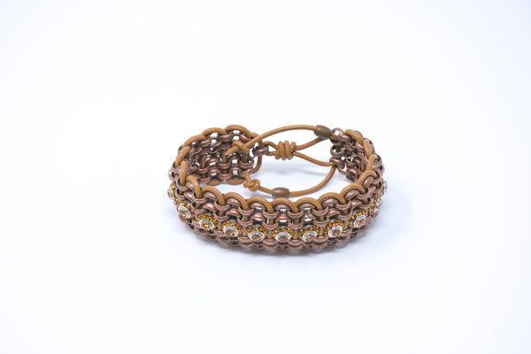 Quintessential LA Bracelet of Metal, Leather & Crystals
