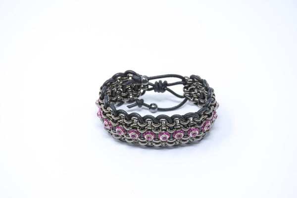 Quintessential LA Bracelet of Metal, Leather & Crystals