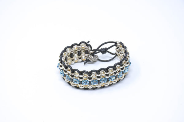 Quintessential LA Bracelet of Metal, Leather & Crystals
