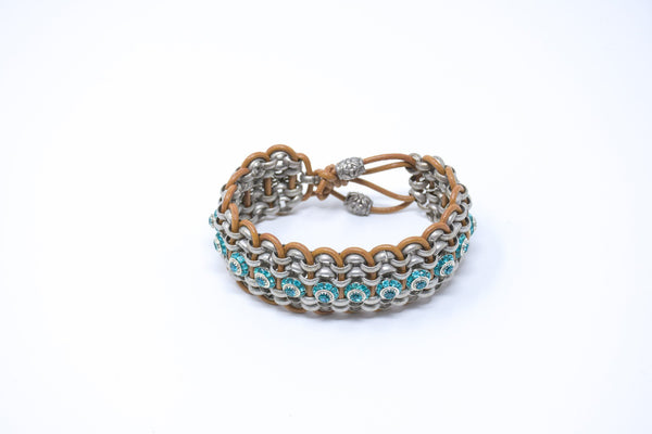 Quintessential LA Bracelet of Metal, Leather & Crystals