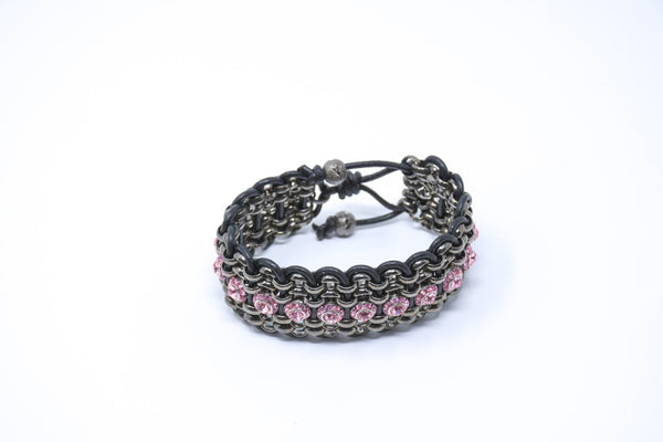 Quintessential LA Bracelet of Metal, Leather & Crystals