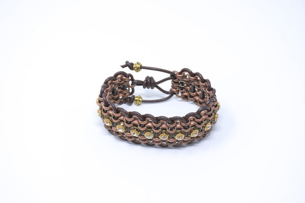 Quintessential LA Bracelet of Metal, Leather & Crystals